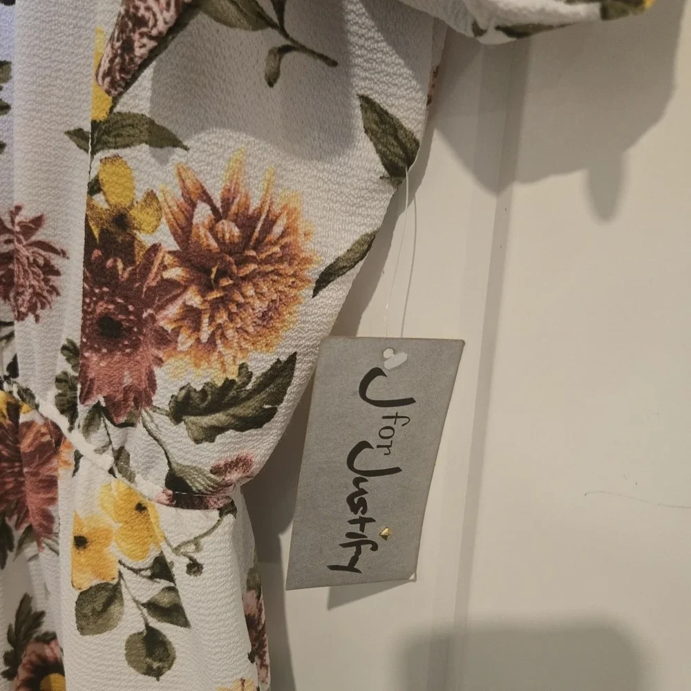 NWT J Is For Justify‎ Dress Womans XL Floral Zipper Mini Feminine Drawstring